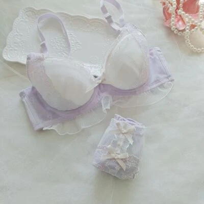 Womens Pink Bra Set Underwired Bra Frilly Lolita Lingerie Panties Underwear 32D - Image 1 of 4