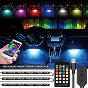 4x 12LED RGB Car Interior Atmosphere Footwell USB Strip Lights Decor Lamp 12V - Picture 1 of 8