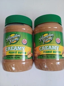 2 Jars Hampton Farms Creamy Peanut Butter Spread 16 oz Made in USA NC - Picture 1 of 4
