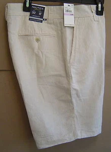 NWT $70 NAUTICA Mens 32 LINEN YARN DYED STRIPE SHORTS 8" True Stone FLAT B51300 - Picture 1 of 6