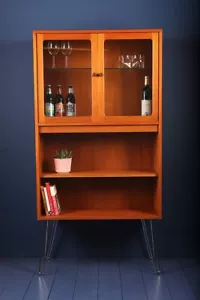 Vintage Mid Century Teak Book Case Display Drinks Cabinet on Hairpin Legs - Picture 1 of 5