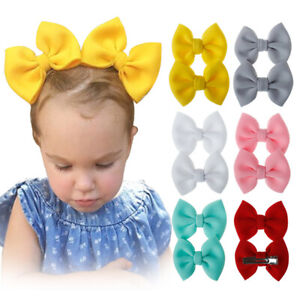 2pcs Ribbon Hair Bows Clip Baby Girsl Kids Colorful Hairpins Hair Accessories