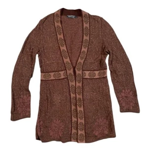 Women's Peruvian Connection Pima Cotton Floral Jacquard Cardigan Large - Picture 1 of 8