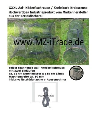 XXXL Aalreuse Krebsreuse Köderfischreuse Krebskorb Edelstahl 115 x 65 R.- schnur - Bild 1 von 2