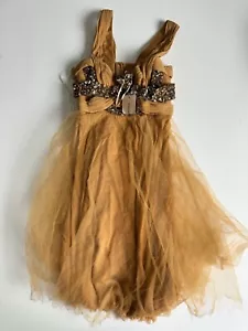 Mandalay Abend Cocktail Seide Midi Kleid Größe 6 neu mit Etikett in Gold - Bild 1 von 4