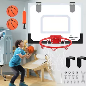 Indoor Over the Door Backboard Mini Basketball Hoop Net With Ball Pump Game Set - Picture 1 of 12