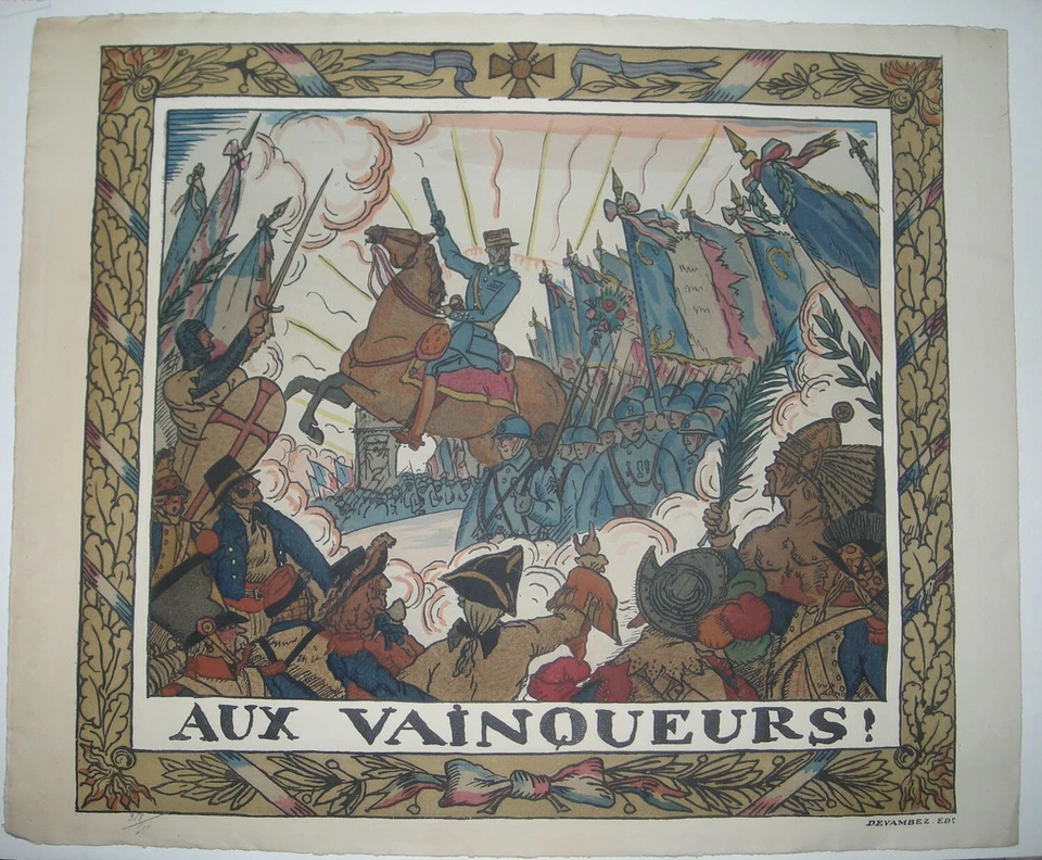 ARNOUX Guy,   "Aux Vainqueurs!", 1918, Bois gravé, colorié au pochoir - Photo 1/1