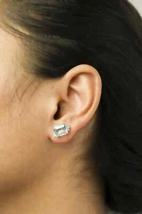 14K Gold VS/F-G Diamond Octagon Blue topaz stud earring - The Jewelz - Picture 1 of 7