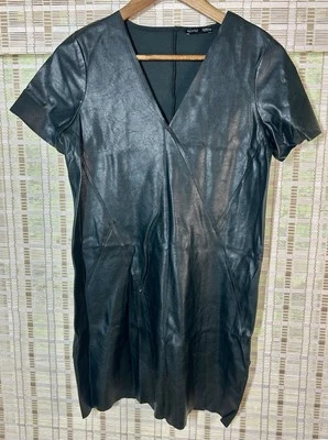 Women’s Zara Collection Basic Black Faux Leather Mini Shirt Dress Size Small - Image 1 of 4