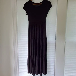 Brit &Bri Maxi Dress Women’s Small Black Tiered Cap Sleeve Boho Cottagecore - Picture 1 of 8