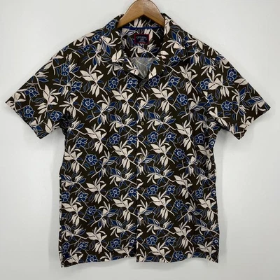 Untuckit Short Sleeve Button Shirt Men's Size L Brown Floral Slim Fit Cotton - Image 1 of 4