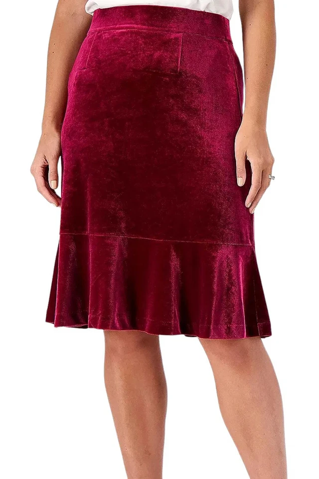 Isaac Mizrahi Live! Falda de terciopelo elástico Always Isaac roja Merlot Foto 1 de 1