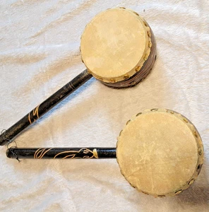 Pair of Vintage Wooden Monkey Drums – Folk Percussion – Parts or Display - Picture 1 of 16