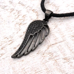 Anhänger Silber 925 Flügel Onyx schwarz schwarz plattiert 3,2cmx1,2cm mit Band - Bild 1 von 7