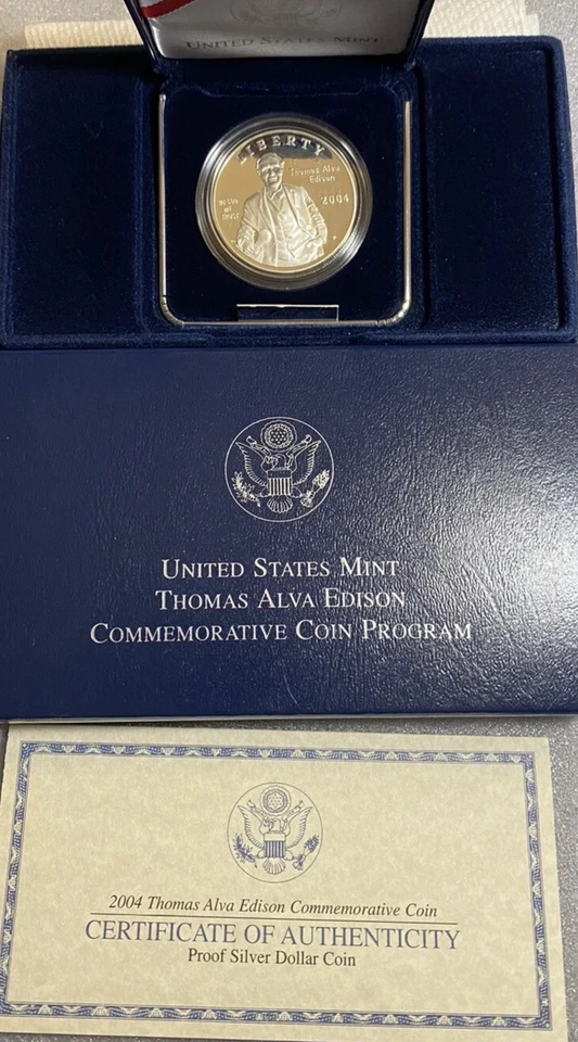 2004 Thomas Alva Edison Commemorative Proof Silver Dollar w/Box and COA - Image 1 of 1