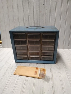 Akro-Mils 15 Drawer Metal Parts Organizer Storage Cabinet Bin Hardware Vintage  - Image 1 of 4