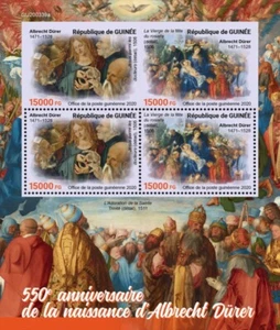 Estampillas artísticas de Guinea 2020 MNH pinturas de Albrecht Durer 4v M/S + IMPF - Imagen 1 de 1