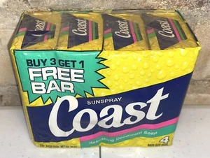 Paquete de 4 jabón desodorante refrescante Proctor & Gamble Coast Sunspray 5 OZ NUEVO 1984 - Imagen 1 de 2
