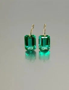 925 Silver Colombian Emerald Dangle Earrings May Birthstone Valentine's day gift - Picture 1 of 4