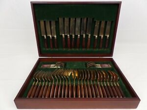 44 pcs Brass And Rosewood Flatware Vintage Cutlery / Canteen Set in Wooden Case