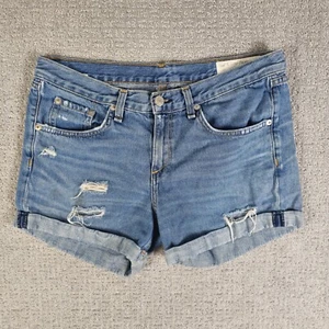 Rag & Bone Shorts Womens 27 Blue Denim Distressed Roll Cuff Casual Bottoms - Picture 1 of 9