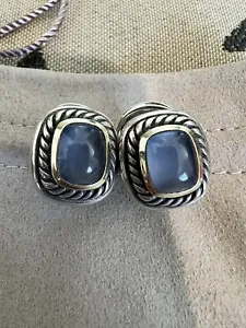 David Yurman Sterling Silver & 14K Yellow Gold Chalcedony Cable Earrings - Picture 1 of 7