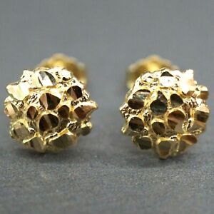 14K Yellow Gold Plated Silver 8.5MM Diamond Illusion Nugget Stud Earrings