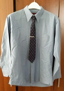 Saxon Fitted Solid Gray/Blue Botton Front, L/S Collared, Cotton/Pleester Shirt - Bild 1 von 5