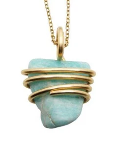 Amazonite Set In Merlin's Gold Forged Wrap Pendant #53, 17.6 Grams - Picture 1 of 3