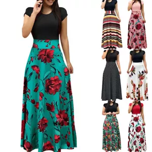 Langes Sommerkleid Damen Blumen Abschlussball Abend Party Sommer Strand Freizeit USA - Bild 1 von 17