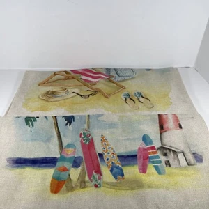 Set of 2 Canvas Beach House Throw Pillow Cases Covers Sofa 17”x17.5” Zipper GUC - Picture 1 of 13