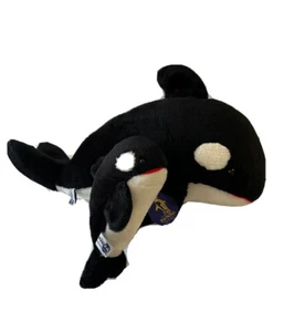Vintage 1988 SeaWorld SHAMU Orca Killer Whale And Baby Plush Toy Rare With Tags - Picture 1 of 7