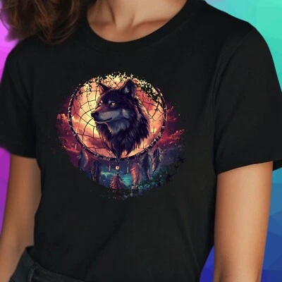 Frauen T-Shirt Traumfänger mit Wolf Motiv Baumwolle Größe S bis 3XL - Bild 1 von 4