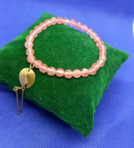 Pilgrim Gold Tone Faceted Pink Crystal Bracelet Stretch - Picture 1 of 6