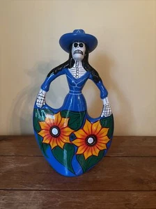 Dia De Los Muertos Giorno dei Morti Catrina Arte Popolare Fatta a Mano Statuina Argilla - Foto 1 di 9