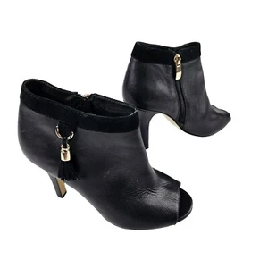Jane Debster "Aries" Black Leather Peep Toe Heels Womens Size 7 - Picture 1 of 9