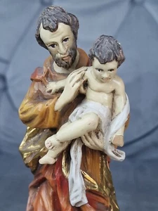Antigua figura de santo cartón protector San José con Niño Jesús del Tirol del Sur 15 cm - Imagen 1 de 10