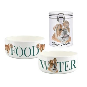 Bulldog Pet Bowls & Treat Canister Set - Food/Water Gifts for Dog Owners - Picture 1 of 4