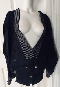 ZERO Black batwing 100% linen jacket with lurex stripe & floral accents One Size - Picture 1 of 7