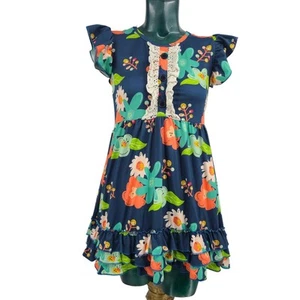 Adorable Sweetness Floral & Lace Ruffle Girl Dress Navy Blue Size 10 2262 - Picture 1 of 7