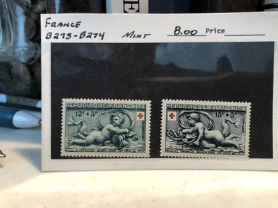 Dealer's Stock FRANCE B273 & B274, red cross, semi-postal; Mint, Lightly Hinged - Image 1 of 2