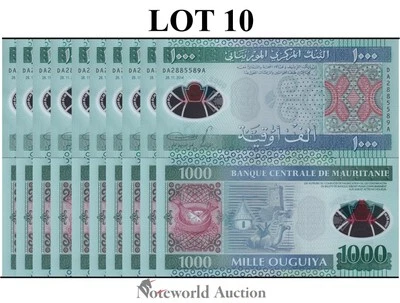MAURITANIA 1000 Ouguiya 2014 P 19 Lot 10 pcs 1/10 Bundle Polymer UNC - Image 1 of 4