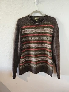 Eddie Bauer Women's Size XL Lambswool Nordic Fair Isle Sweater Brown Camel Hair - Picture 1 of 4