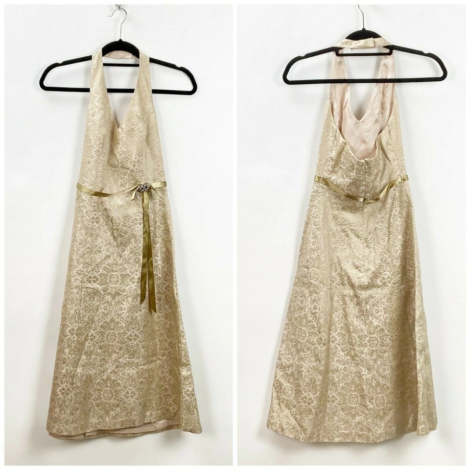 David's Bridal 2 Womens Gold Baroque Halter Formal Bridesmaid Dress - Imagem 1 de 4