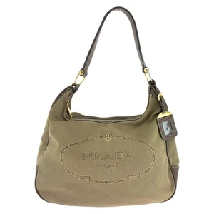 PRADA Logo jacquard Hobo Shoulder Bag Brown Gold Hardware canvas/leather - Picture 1 of 10