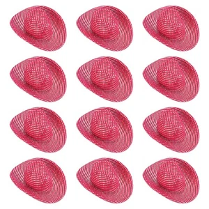 Mini Cowboy Hats, 12 Pcs Miniature Western Hat, Glitter Dot Style, Rose Red - Picture 1 of 5