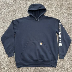 Felpa Carhartt uomo grande vestibilità originale peso medio blu scuro manica logo lavoro - Foto 1 di 8