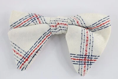 Vintage 50s 60s Rockabilly Linen Plaid Clip On Bow Tie Wedding Neck Tie USA - Image 1 of 3