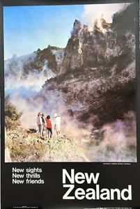 Vintage 1973 New Zealand 16x24 Travel Poster - New Sights Thrills Friends - Picture 1 of 10