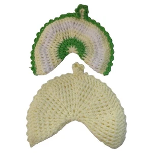 Vintage Handmade Crochet Pot Holders Set Green & Yellow Kitchen Decor - Picture 1 of 7